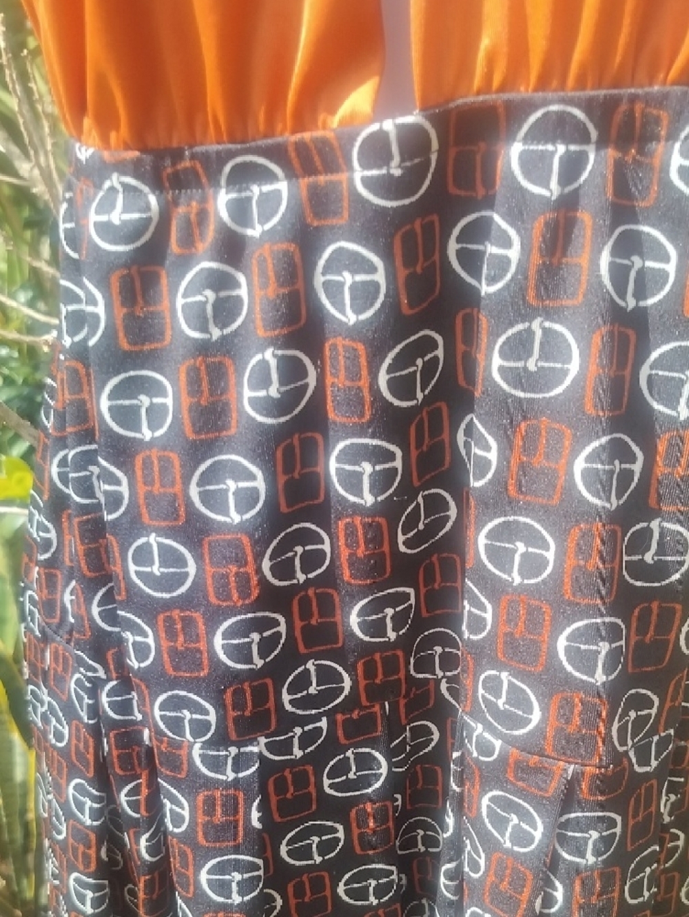 Vintage '70s Sexy Halter Dress Midi Dress with Geometric Printed Skirt Medium - Picture 3 of 8